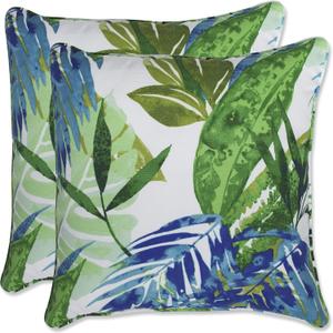 Pillow Perfect Tropic Floral Indoor/Outdoor Accent Throw Pillow, Plush Fill, Weather, and Fade Resistant, Throw - 16.5" x 16.5", Blue/Green Soleil, 2 Count (Accent - 16.5" x 16.5")