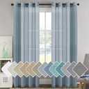 H.VERSAILTEX Linen Semi Sheer Curtains 96 inches Long Pair Set Linen Textured Sheer Curtains Nickel Grommet Window Treatment Panels for Villa/Hall/Parlor, Open Weave - 52" W x 96" L - Denim
