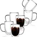 CNGLASS 6 Pack Double Walled Glass Coffee Mugs12oz Clear Coffee Cups with HandleInsulated Glass Espresso Mugs for Latte,Cappuccino,Tea
