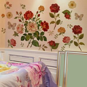 Vintage Rose Butterfly Wall Stickers Decor Flower Wall Decals Peel and Stick Removable DIY Home Wall Art Decorations for Living Room Kitchen Headboard Office (A)