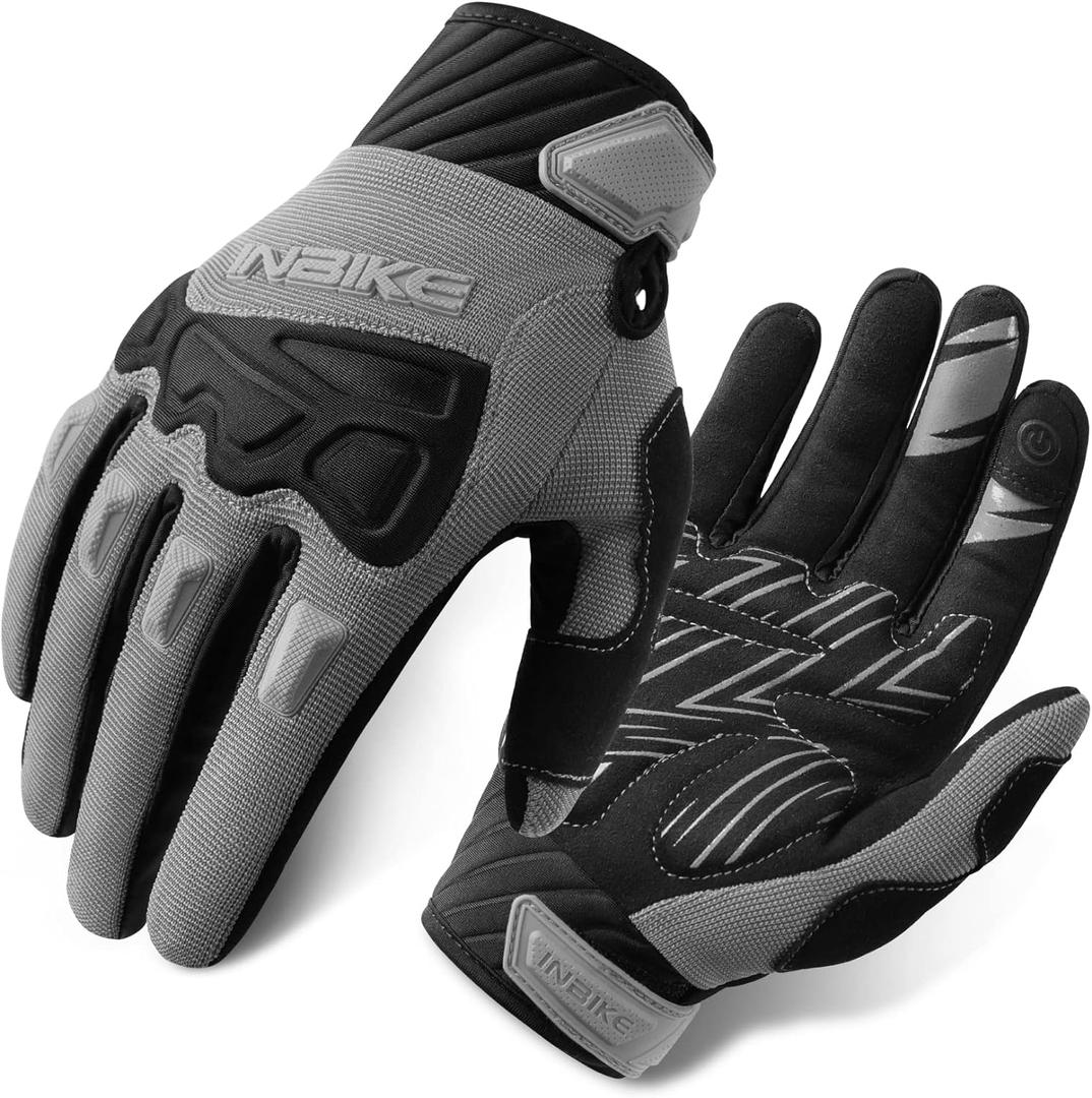 INBIKE Mountain Bike Gloves for Men Knuckle Guard Padded Men's Cycling Gloves Breathable for MTB Motocross Racing Dirtbike, Grey, Large