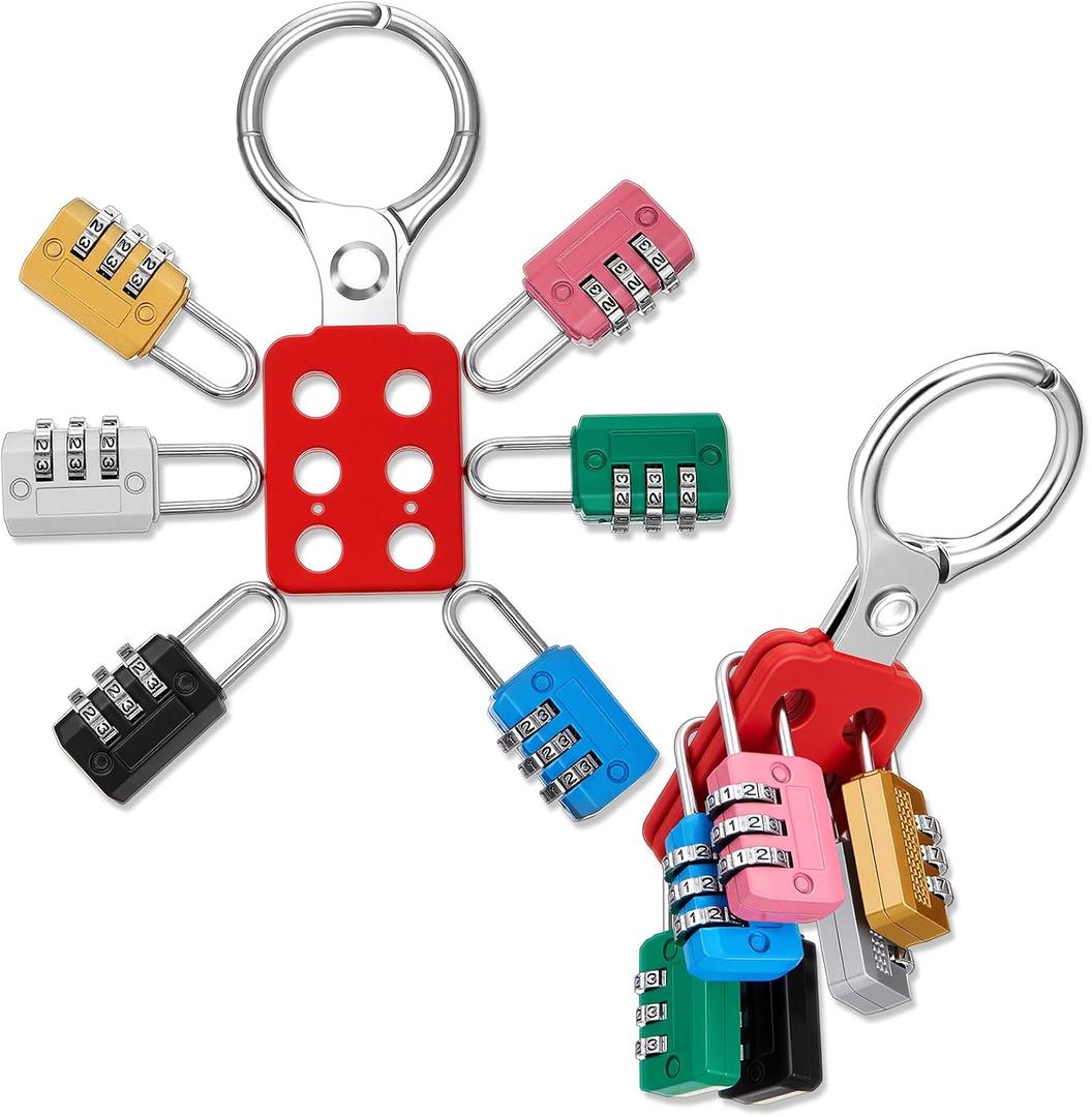 7 Pack Escape Room Themed Lock and Hasp, 3 Digit Combination Padlock Resettable Metal Lock Escape Room Themed Props for Indoor Weatherproof Travel Locker for Fence, Backyard Gate, Hasp, Case
