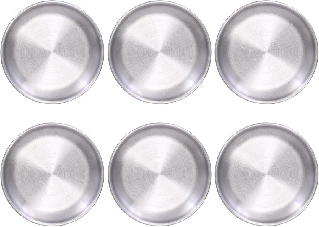 Alimat PluS 5.5 Inches Small Stainless Steel Plates Set of 6, Lightweight Metal Dinner Plates for Fruits and Snacks, Dishwasher Safe (Silver)
