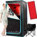 Portable Infrared Sauna for 1 Person, Red Light Therapy Full Size Home Sauna Box with Premium Dry Heating, Remote Temperature Control, Heated Foot Pad & Reinforced Folding Chair