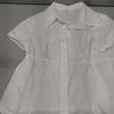 Women Y2k Short Sleeve Shirt Button Down Lapel V Neck Solid Color Slim Fit Crop Blouse Casual Vintage Work Office Top (Medium, White)