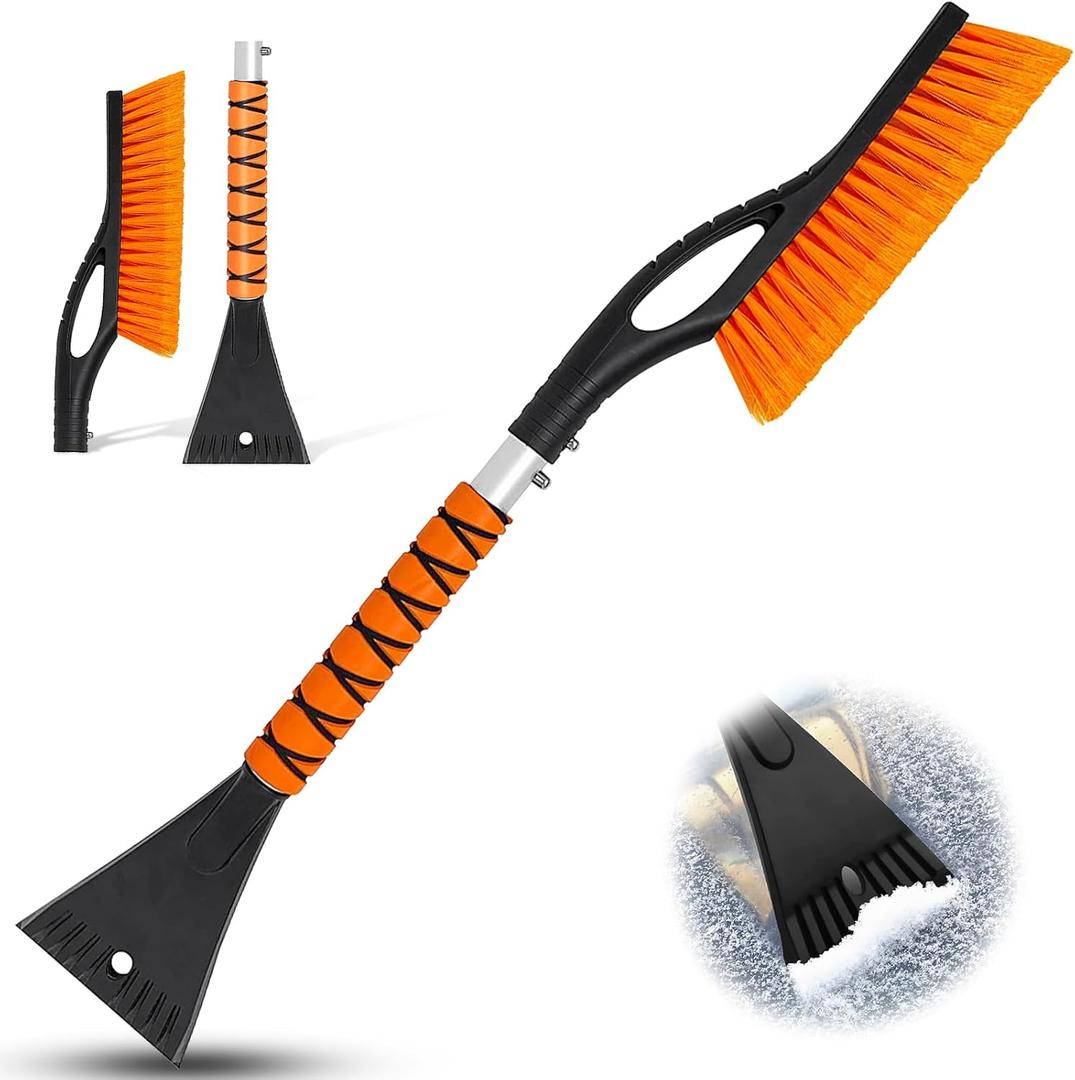 PLACHIDAY Snow Brush & Ice Scraper, 27 Inch, Ice Scrapers for Car Windshield, Detachable Snow Removal Tool with Ergonomic Foam Grip for Cars Trucks Suvs (Heavy Duty Abs, PVC Brush)