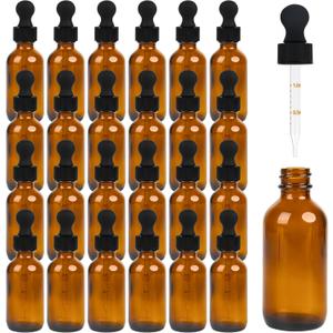 24 Pack Amber Glass Dropper Bottle, 2 oz/60 ml with Dropper, Leak Proof Travel Dispenser Bottle for Essential Oils/Chemistry Laboratory Chemicals/Cologne and Perfume