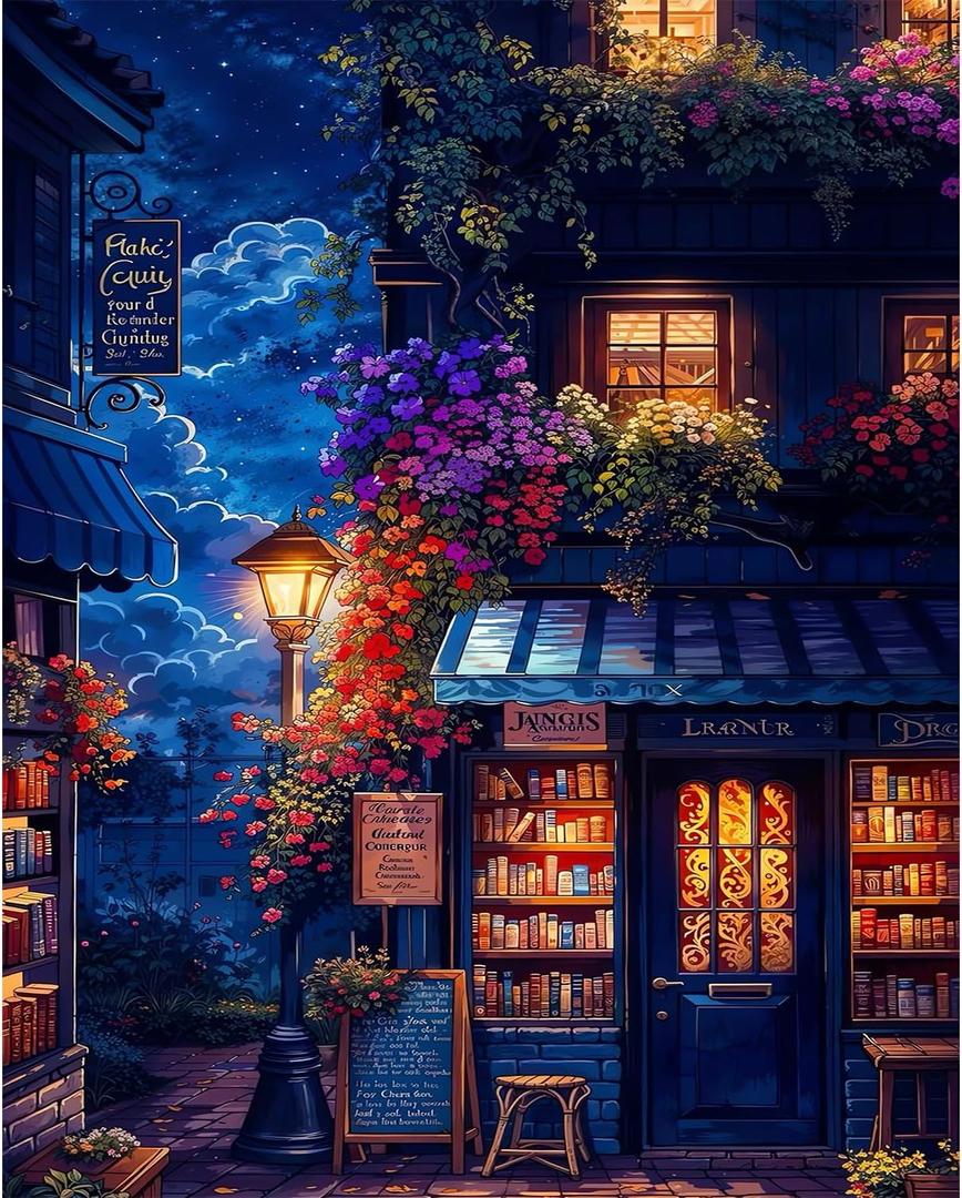 Bookstore Canvas Paint by Numbers for Adults,Painting by Numbers Bookstore DIY Acrylic Paint by Numbers Kits on Canvas Drawing Colorful Paintworks Artwork for Adults,Home Wall Decor(16X20inch)