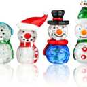 HDCRYSTALGIFTS 4PCS Blown Glass Snowman Decor Christmas Figurine Collectible Art Glass Holiday Cheers Collection Statue Festival Decoration Xmas Gifts