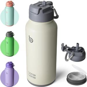 BOTTLE BOTTLE 32oz Insulated Water Bottle Stainless Steel Sport Water Bottle with Straw Dual-use Lid Design for Gym with Pill Box (gray)