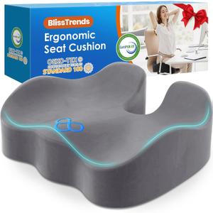 BlissTrends Seat Cushion,Thick Memory Foam Cushions for Office Chair, Car Seat, Airplane, Relieving Pressure Tailbone Sciatica Back Pain for Office Workers, Car Drivers 4.7in Thick LightGrey (Large)