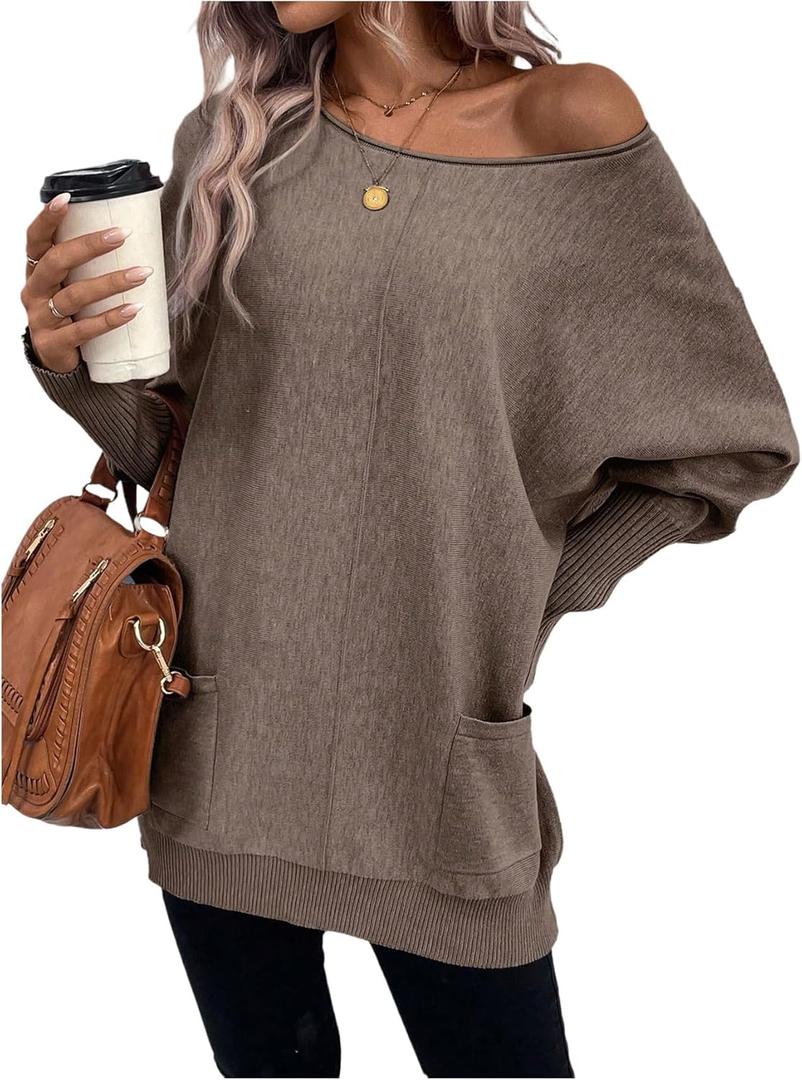 SOLY HUX Women's Fall Sweater Long Sleeve Crewneck Pullover Knit Tops with Pockets Large