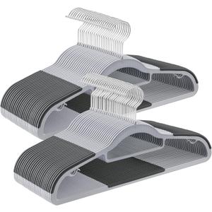 SONGMICS Pack of 50 Coat Hangers, Space-Saving Plastic Clothes Hangers, Non-Slip, 0.2 Inches Slim, 16.5 Inches Wide, 360 Swivel Silver Hook, Light Gray and Dark Gray UCRP20G50