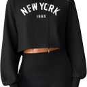 Hilinker Women's Graphic Cropped Hoodies Pullover Casual Cute Long Sleeve Workout Tops Black X-Large 