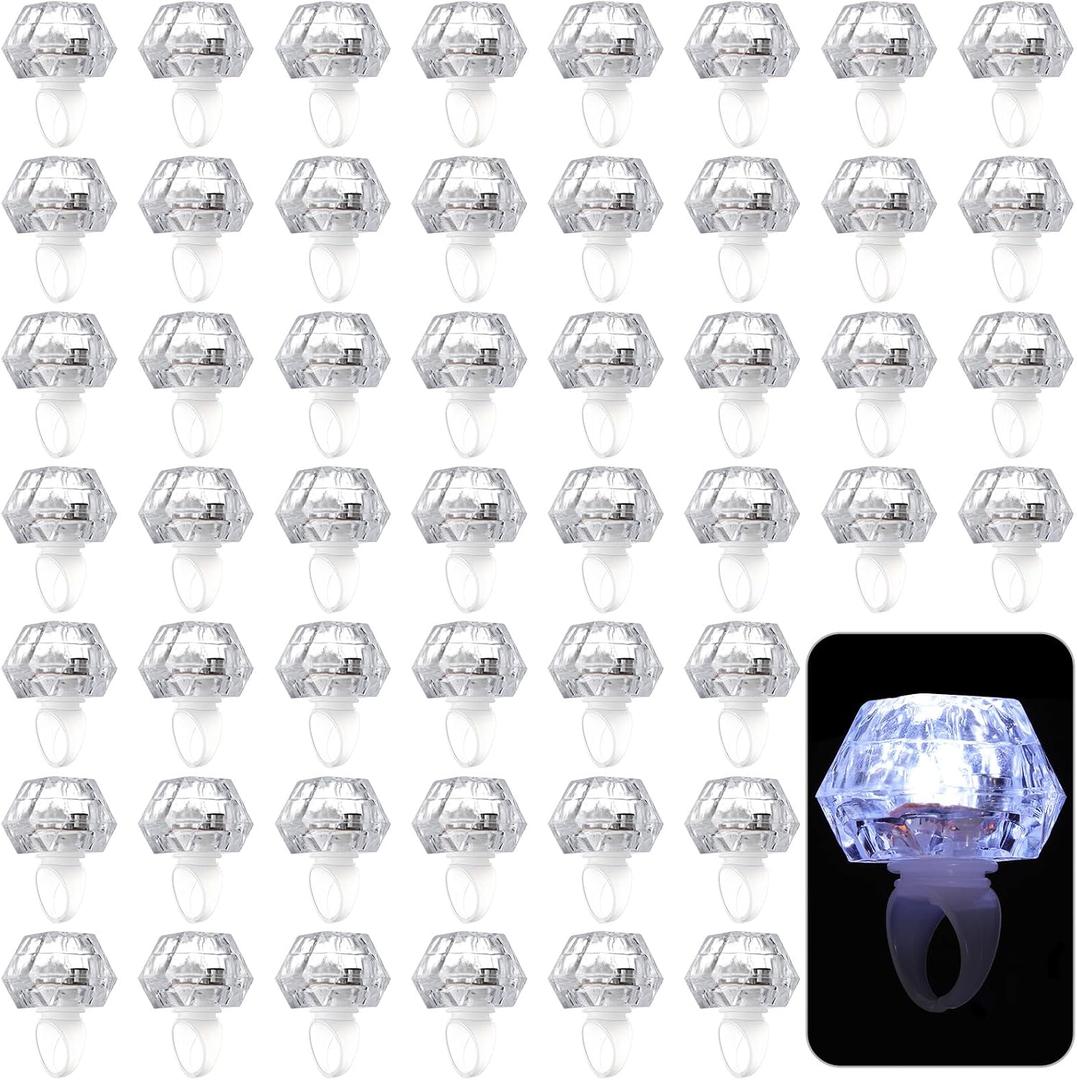 Vicenpal 50 Pack Flashing LED Light up Rings Bachelorette Party Favors Plastic Diamond Rings Flashing Glow in The Dark for Bridal Shower Game Wedding Birthday Party Decorations