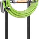 TomCare Garden Hose Holder Upgraded Water Hose Holder with Storage Basket Heavy Duty 4 Spikes Hose Hanger Holds 160 Feet Hoses Stable Freestanding Hose Storage Organizer for Outside Yard
