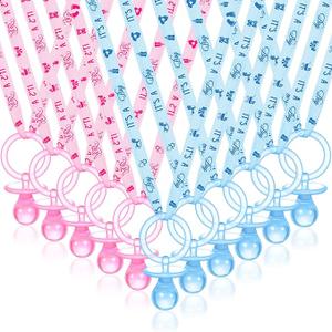 Junkin 60 Pieces Baby Shower Pacifiers Necklace Acrylic Pacifiers Necklace Charm for Baby Shower Party Favors Decorations, Women Style(Pink, Blue)