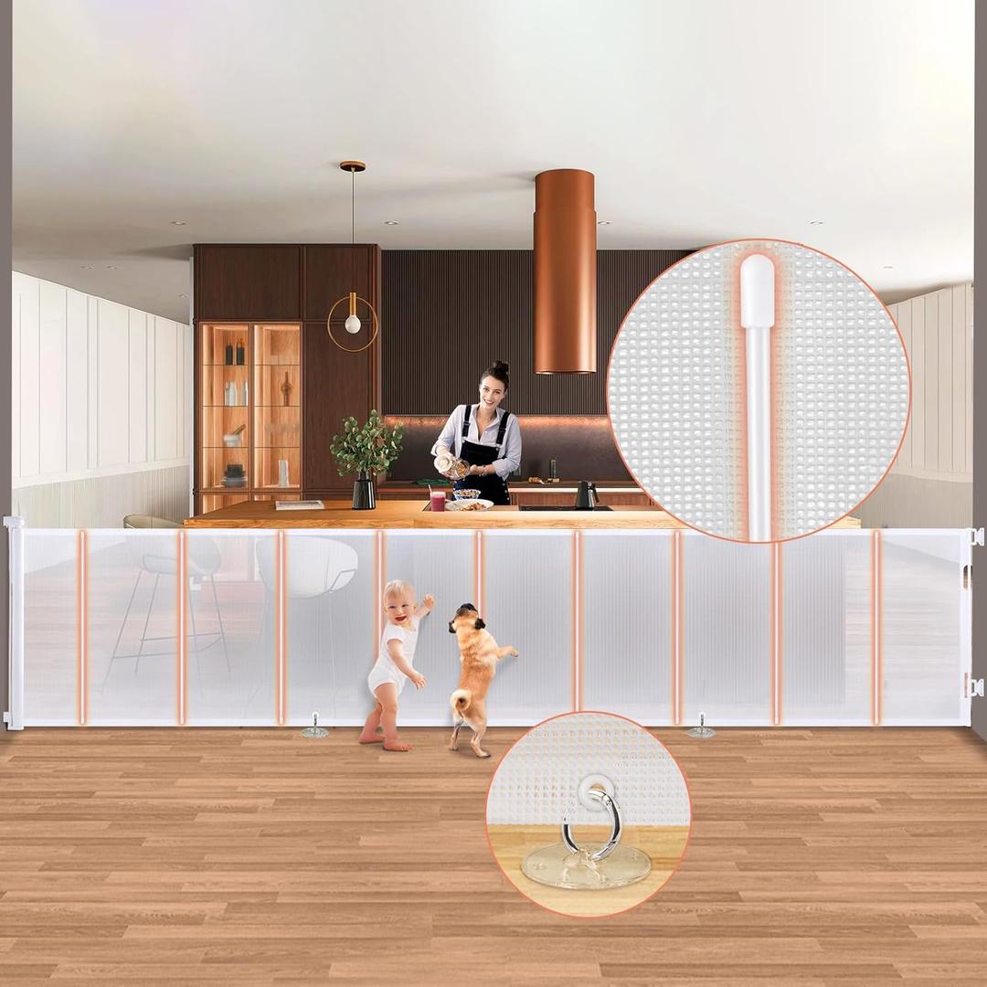 Retractable Baby Gates Extra Wide 150"  34" Tall for Large Opening 12.5 Foot Retractable Dog Gate for Doorways, Stairs, Aisle, Indoor/Outdoor Retractable Gate for Garage, Hallways, Deck (White)