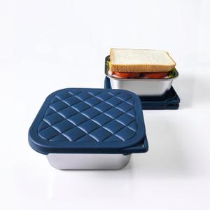 F.Y.Dreams 3 Pack 304 Stainless Steel Sandwich Containers With Silicone Lids/ 3 * 35 OZ/Plastic Free Lunch Box/Metal Bento Box/Snack Containers/Navy