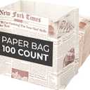 Restaurantware Bag Tek 4.3 x 2.5 x 3.8 Inch Treat Bags 100 Sturdy Take Out Bags - Flat Bottom Microwavable Sepia Newsprint Paper Snack Bags Freezable Great For Restaurants Cafes And Bakeries