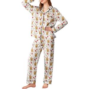 Womens Pajamas Set Soft Silk Satin Sleepwear Pajamas Top and Pants Pjs Set Long Sleeve Loungewear with Pockets (XL)