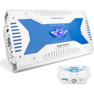 Pyle 2.1 Bluetooth Marine Amplifier Receiver - Waterproof 6 Channel Wireless Bridgeable Audio Amp for Stereo Speaker with 2000 Watt Power Dual MOSFET Supply GAIN Level and LED Indicator - PLMRA630BT