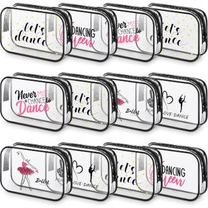 Abbylike 12 Pcs 7 x 4.7 x 2.4'' Dance Team Gifts Makeup Bags Gifts Bulk for Dancers Team Christmas Makeup Bags PVC Clear Cheer Case Toiletry Zipper Pouch for Women Xmas