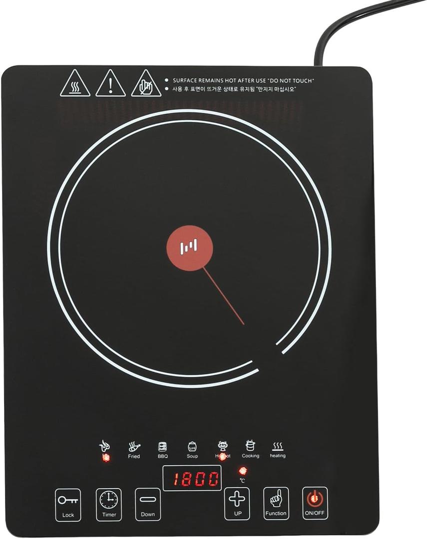 1800W Electric Cooktop Single Burner, Portable Stove Top with LED Touch Control, 8 Power Levels, Child Safety Lock, for Countertop Built In Installation in Kitchen Apartment Dorm Office