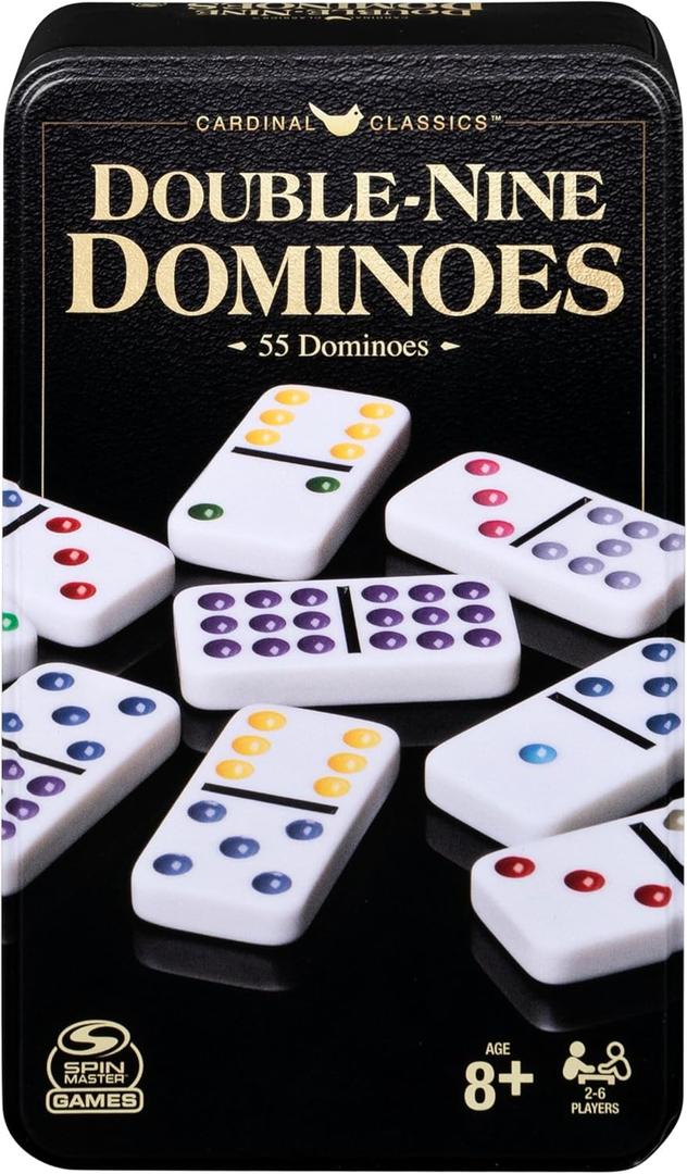 Spin Master Games, Cardinal Classics Double Nine Dominoes Set in Storage Tin, Dominoes for Kids & Adults, Classic Game, 2-6 Players, for Ages 8 & Up