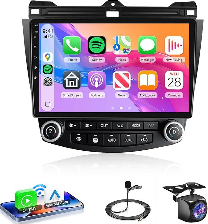 4Core 4G+64G Android 13 Car Radio Stereo for Honda Accord 2003 2004 2005 2006 2007, Rimoody Wireless Carplay Android Auto GPS 5GWiFi Bluetooth 5.0 10.1'' Touchscreen FM/RDS EQ SWC Backup Camera
