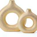 Modern Donut-Shaped Decorative Vases, Handmade Minimalist Boho ins Style, Modern Vase for Home Decor for Wedding Dinner Table Party Living Room Office Bedroom (Gold, Large + Small)