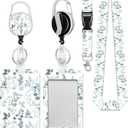 Id Badge Holder with Lanyard,Eucalyptus and Green Leaves Badge Reel Heavy Duty with Retractable Clip,Name Tag for Office Nurse Teacher Student Women Men