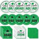 Graduation Party Supplies Kit Serves 50 - Graduation Party Green Class of 2026 Tableware Disposable Dinner Plates Dessert Plates and Napkins for Congrats Grad Party Decorations