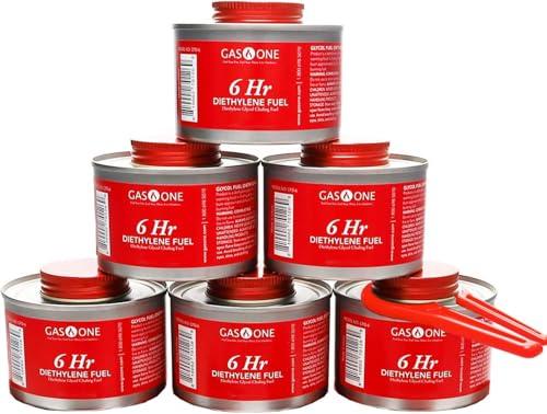 Gas One 4 pack 6 Hour Chafing Fuel - Food Warmer for Chafing Dish Buffet Set - Liquid Safe Fuel With Wick & Lid Opener for Chafing Dish
