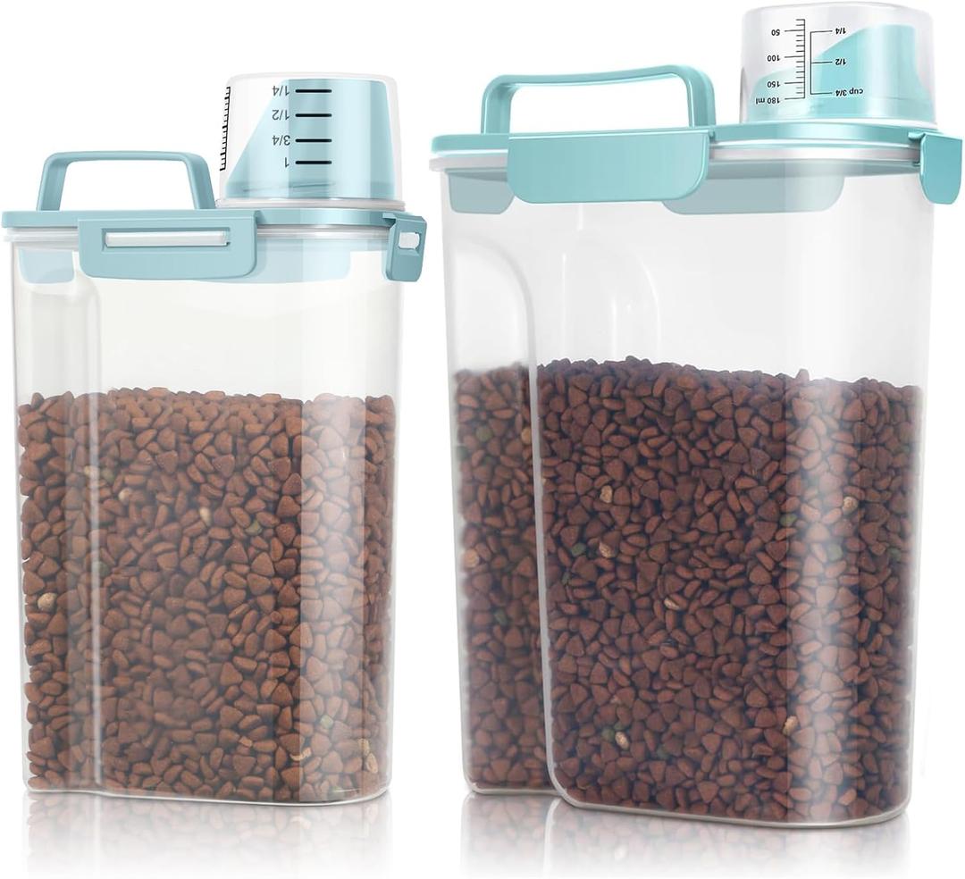 TBMax Dog Food Storage Containers 2 Pack 8 to10 Lbs, Airtight Pet Food Container Dispenser with Large Spout & Portable Handle, Travel Dog Treat Cat Food Storage Bin Bird Seed Container (Light Blue 6+3Qt)