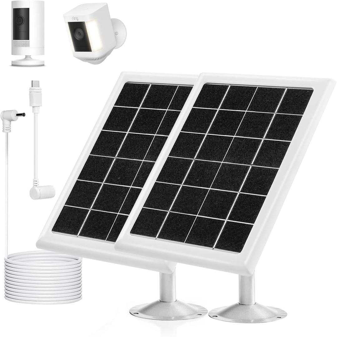 Ring Camera Solar Panel Charger, Compatible with Stick Up Cam, Stick Up Cam Pro, Spotlight Cam Plus, Spotlight Cam Pro, TypeC and Ring Barrel DC Plug, 6W5V (2Pack)