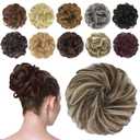 FESHFEN Messy Bun Hair Piece - Elastic Wavy Curly Hair Bun Scrunchies Extensions Synthetic Chignon Hairpieces for Women Girls, Golden Brown & Bleach Blonde 1.5 oz (Medium)