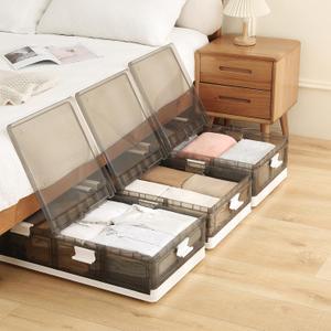 2-Pack Under Bed Storage Containers with Wheels - Stackable, Foldable Plastic Storage Boxes with Lids for Clothes, Shoes, Blankets - Perfect for Bedroom Organization and Dorms (2 Pack-32.9''x16.1''x7.3'')