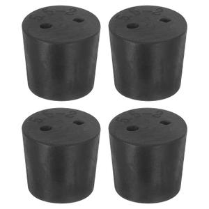 uxcell 4 Pcs 2-Hole Rubber Stopper, Tapered Lab Seal Tube Stopper Plug for Test Tube Flasks Glass Containers Industry and Laboratories, 28x24x25mm Black