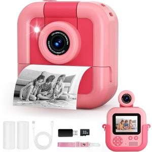 Instant Print Camera for Kids,Selfie Video Camera That Print Photos,Christmas Birthday Gifts for Girls Age 3-12,Toddler Toys Cameras for 3 4 5 6 7 8 9 10 Year Old Girls Boys Pink