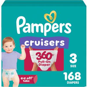 Pampers Diapers - Cruisers 360 - Size 3, 168 Count, Babyproof, up to 100% Leakproof Pull-On Diaper