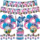 Blue Stitch Birthday Party Supplies Decorations, Tropical Luau Party Supplies Include Banner, Foil Balloons, Cupckae Cake Toppers for Fans Adults Birthday Summer Hawaii Party