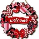 Happy Valentines Day Wooden Wreaths for Front Door Galentines Day Gnome Welcome Sign Wedding Anniversary Red Heart Decor Happy Valentine's Day Decorations for Home