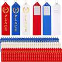 90PCS Award Ribbons, Medal Ribbons for 1st, 2nd, 3rd Place, Event Card & Rope Included, Perfect for Competitions, Sports Events, School Challenges, Vibrant Blue, Red, and White