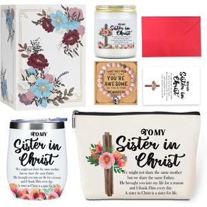 Inspirational Christian Gifts for Women, Best Friends Bestie Soul Sisters, Sister Birthday Gifts, Sisters Gifts from Sister, Christmas Religious (12oz Tumbler Makeup Bag Candle Bracelet Card Set)