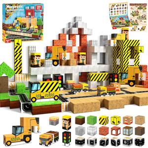 Annexfun Magnetic Blocks-100PCS Magnetic Building Blocks, Magnetic Blocks Road with Car STEM Toddler Kids Toys, Construction Toys for Kids Ages 3+, Christmas Birthday Gifts for Boys & Girls