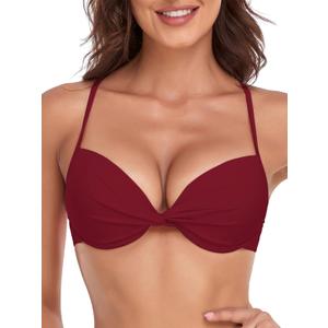 RELLECIGA Women's Underwire Bikini Top (Medium, Red)