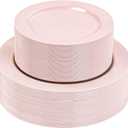 FLOWERCAT 100PCS Pink Plastic Plates - Heavy Duty Pink Party set Disposable serve for 50 guests -10 inch Dinner + 7 inch Dessert/Salad Plates for Easter,Birthday Party,Mother's Day