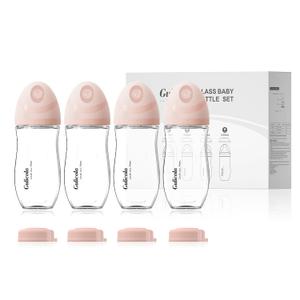 Natural Glass Baby Bottle 8 oz for Breastfed Babies, Anti-Colic Baby Bottle Set with Medium Flow Nipple, 3 Months +, 4 Pack - Pink (8 Ounce (Pack of 4))
