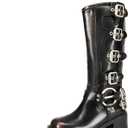 DREAM PAIRS Women's Knee High Riding Boots Side Zipper Motorcycle Boots Square Toe Chunky Heel Fashion Buckles Biker Boots (10, Black/Brown)